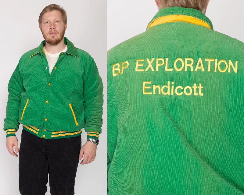 2X 80s BP Exploration Endicott Green Corduroy Bomber Jacket Knit Fabric Woven Fabric Fleece Fabric 2X 80s BP Exploration Endicott Green Corduroy Bomber Jacket Knit Fabric Woven Fabric Fleece Fabric