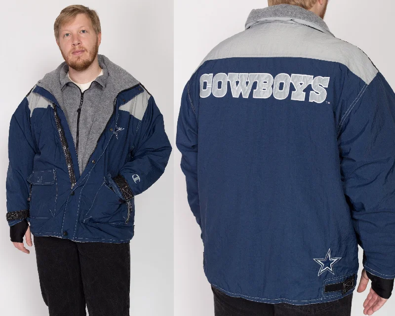 2X 90s Dallas Cowboys Champion Jacket Front Pockets Side Pockets Patch Pockets