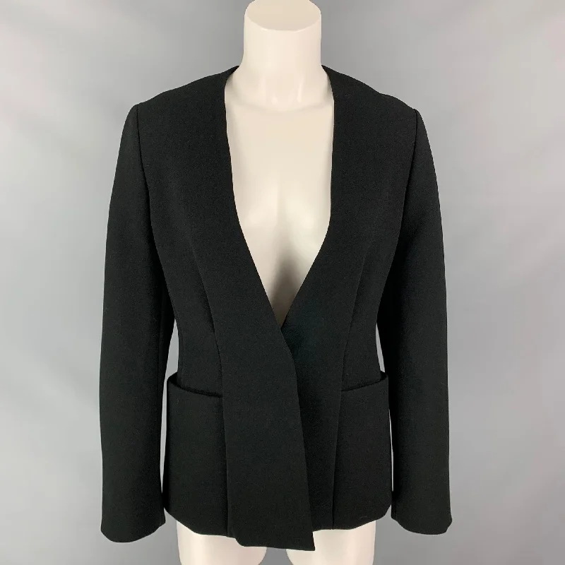 3.1 PHILLIP LIM Size 6 Black Triacetate Blend Jacket Boat Neck Shawl Collar Notched Collar 3.1 PHILLIP LIM Size 6 Black Triacetate Blend Jacket Boat Neck Shawl Collar Notched Collar