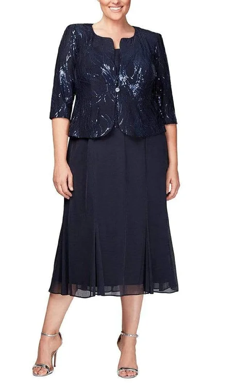 Alex Evenings - 496267 Plus Size Chiffon Dress with Sequin Jacket Cotton Fabric Linen Fabric Terry Fabric