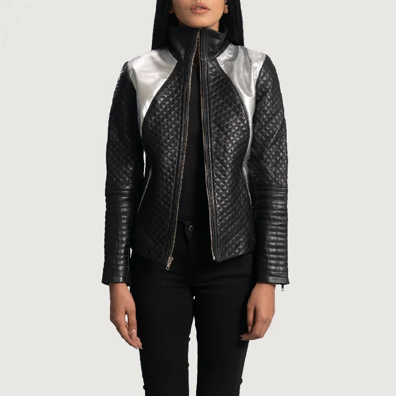 Alia Metallic Black Leather Biker Jacket Knit Jacket Woven Jacket Fleece Jacket