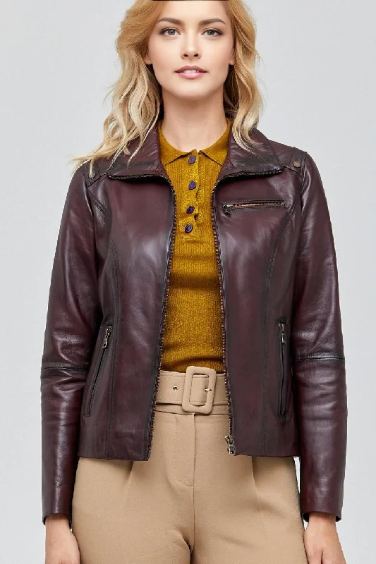 Aria Brown Slim Fit Leather Jacket For Women Oversized Jacket Tailored Jacket Straight Jacket Aria Brown Slim Fit Leather Jacket For Women Oversized Jacket Tailored Jacket Straight Jacket