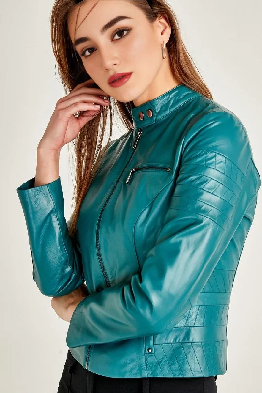 Azure Stylish Blue Leather Jacket For Women Belted Jacket Elasticated Jacket Padded Jacket Azure Stylish Blue Leather Jacket For Women Belted Jacket Elasticated Jacket Padded Jacket