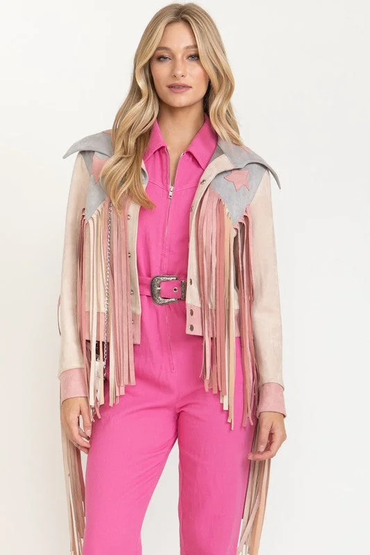 Barbie Cowgirl Fringe Jacket One-Shoulder Jacket Off-the-Shoulder Jacket Asymmetrical Jacket