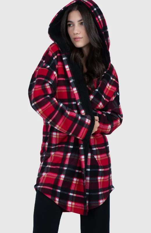 Black Cherry Long Oversized Plush Hooded Jacket Hooded Jacket Caped Jacket Shawl Collar Jacket