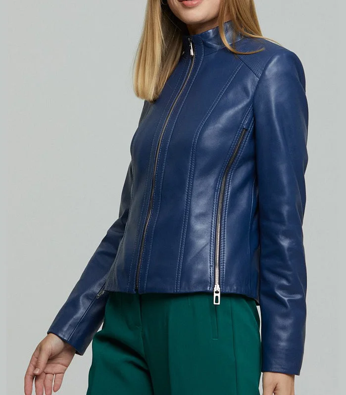 Blue Vinice Biker Racer Leather Jacket For Women Fleece Jacket Down Jacket Feather Jacket Blue Vinice Biker Racer Leather Jacket For Women Fleece Jacket Down Jacket Feather Jacket