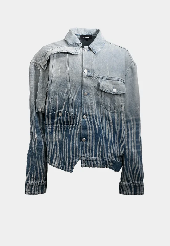 Botter Upside Down Denim Jacket Wash 1 Distressed Gradient Fleece Jacket Down Jacket Feather Jacket