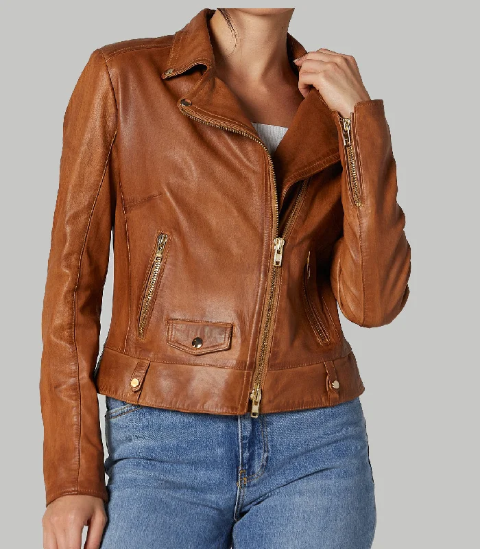 Camel Roxana Brown Biker Leather Jacket For Women Belted Jacket Elasticated Jacket Padded Jacket Camel Roxana Brown Biker Leather Jacket For Women Belted Jacket Elasticated Jacket Padded Jacket