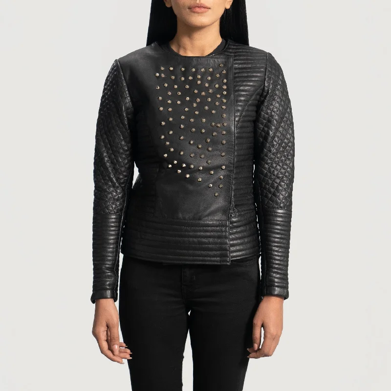 Celeste Studded Black Leather Jacket Jacket Blazer Coat