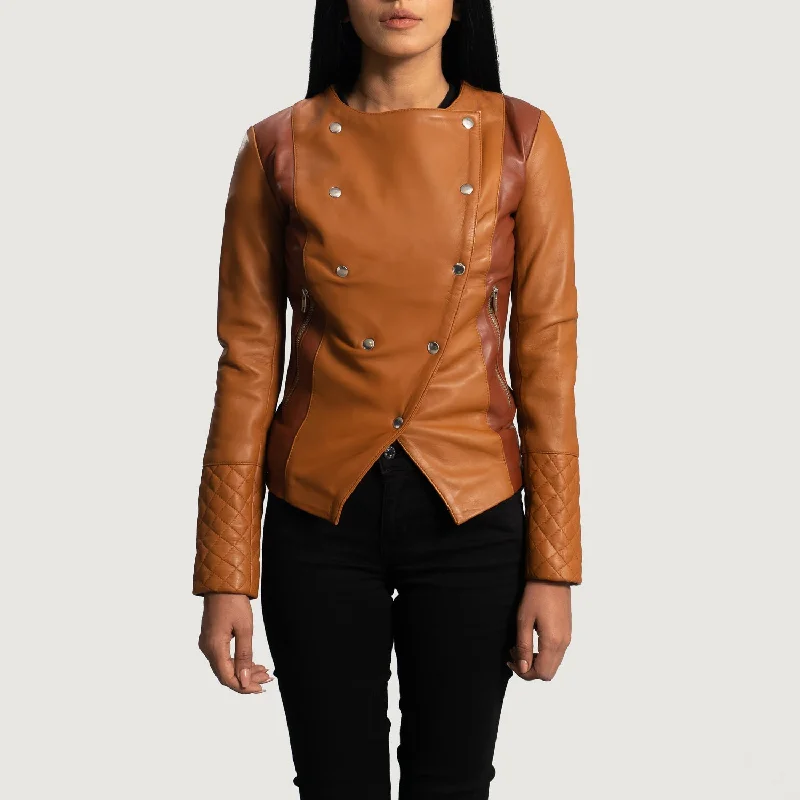 County Tan Overlap Leather Jacket Elasticated Jacket Padded Jacket Insulated Jacket