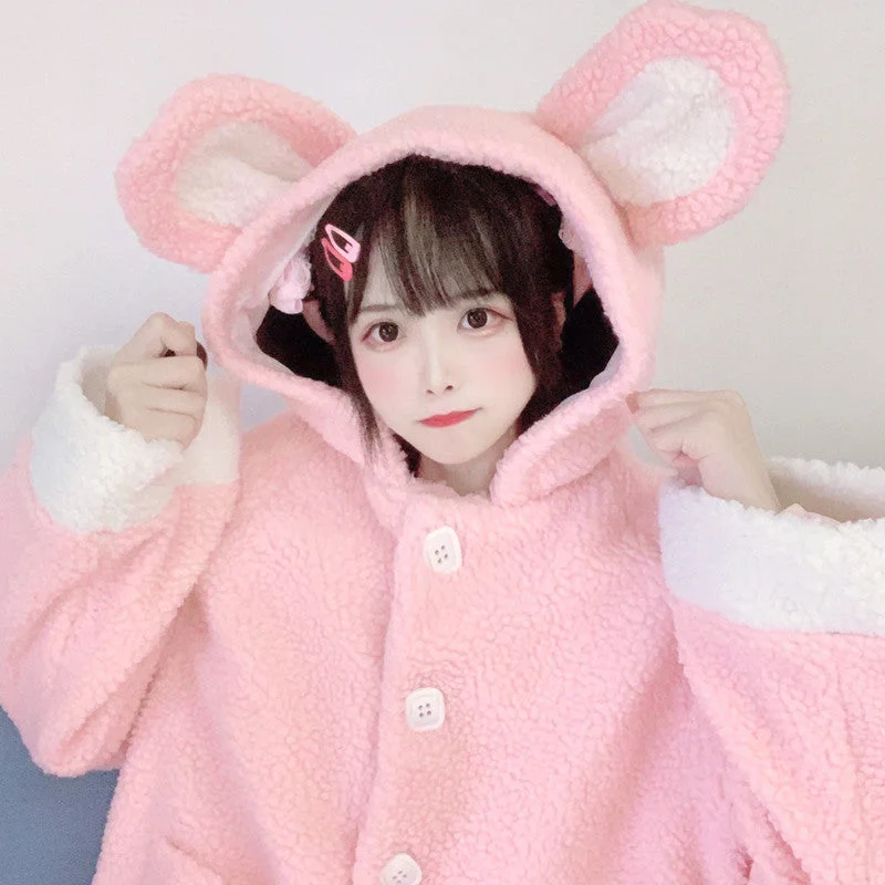 Cute bear hooded jacket YV43496 One-Shoulder Jacket Off-the-Shoulder Jacket Asymmetrical Jacket