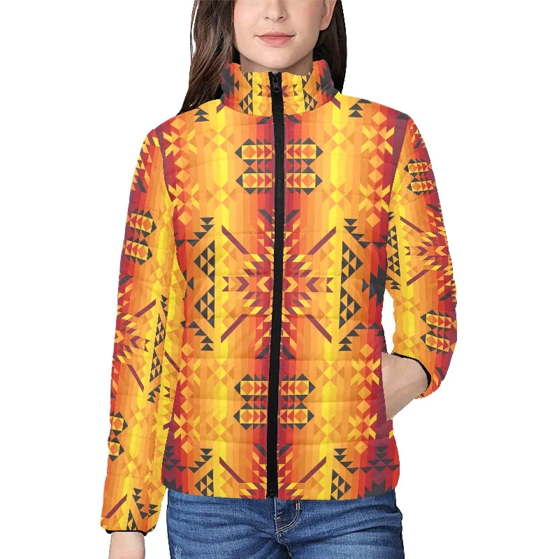 Desert Geo Yellow Red Women's Stand Collar Padded Jacket Fleece Jacket Down Jacket Parka Desert Geo Yellow Red Women's Stand Collar Padded Jacket Fleece Jacket Down Jacket Parka