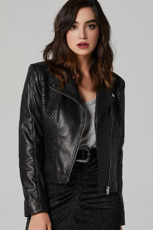 Evelyn Black Slim Fit Leather Jacket For Women Cotton Jacket Linen Jacket Terry Jacket Evelyn Black Slim Fit Leather Jacket For Women Cotton Jacket Linen Jacket Terry Jacket