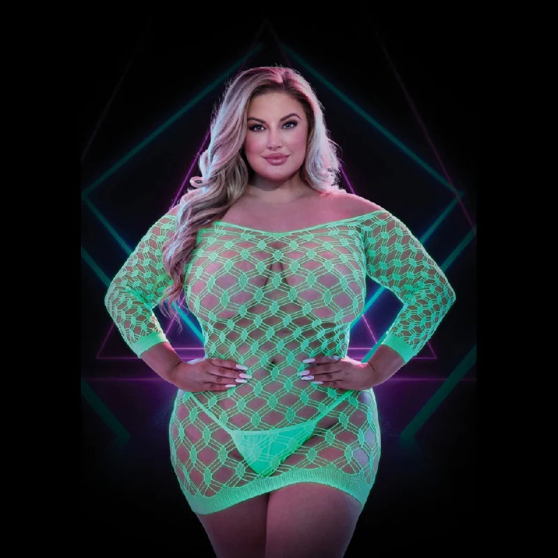 Glow in the Dark Net Mini Dress Queen Size Comfortable Polka Dot Mini Dress