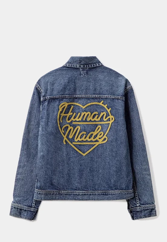 Human Made Denim Work Jacket Indigo Notch Collar Peter Pan Collar Cowl Neck