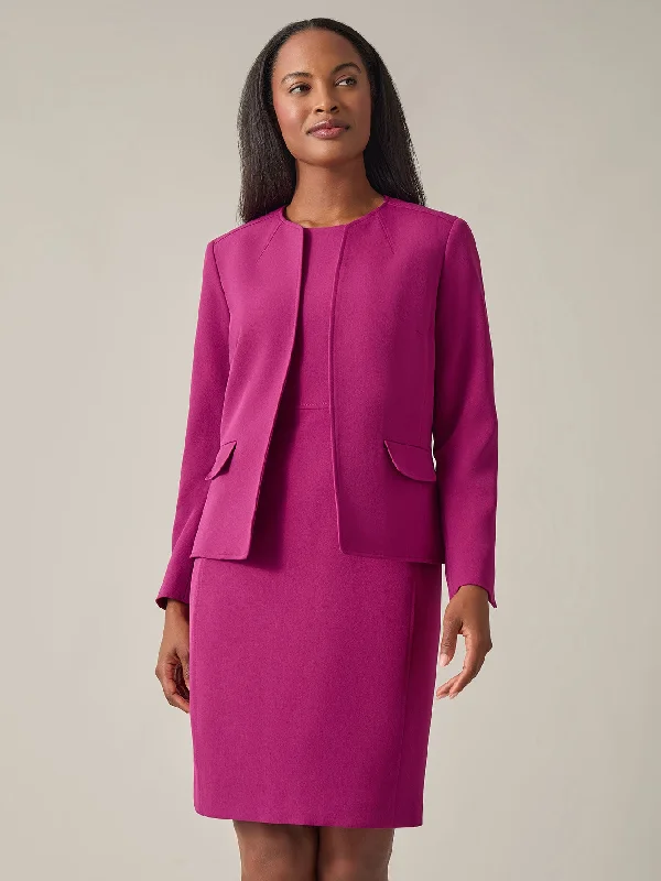 Jewel Neck Jacket, Iconic Stretch Crepe Front Pockets Side Pockets Patch Pockets