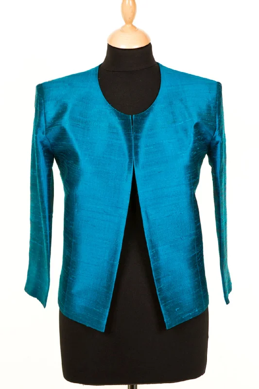 Juna Jacket in Kingfisher Blue One-Shoulder Jacket Off-the-Shoulder Jacket Asymmetrical Jacket