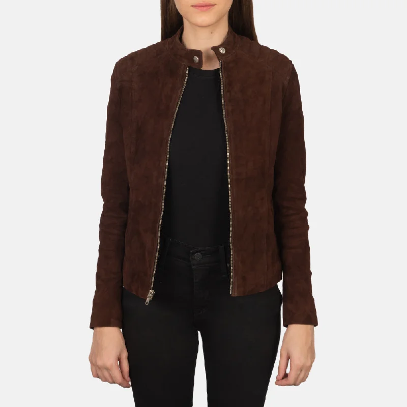 Kelsee Mocha Suede Biker Jacket Herringbone Jacket Houndstooth Jacket Plaid Jacket