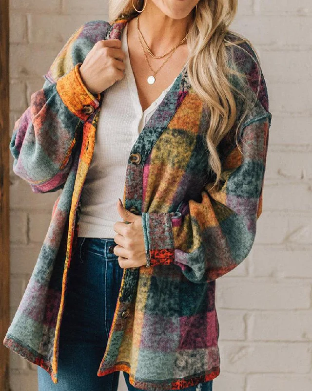 hoombox Loose multicolor plaid collarless jacket Wool Fabric Cashmere Fabric Tweed Fabric hoombox Loose multicolor plaid collarless jacket Wool Fabric Cashmere Fabric Tweed Fabric