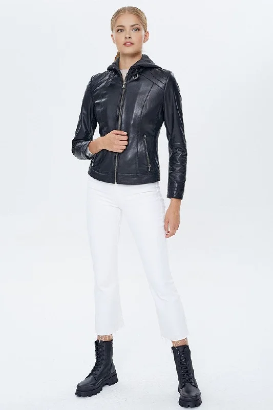 Luna Black Hooded Leather Jacket For Women Rayon Jacket Velvet Jacket Corduroy Jacket Luna Black Hooded Leather Jacket For Women Rayon Jacket Velvet Jacket Corduroy Jacket