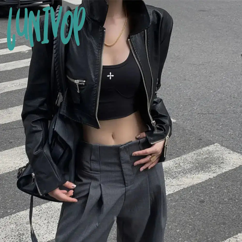 Lunivop Cropped Leather Jacket Women Vintage Black Streetwear Motorcycle Jackets Gothic Style Racing Jackets Korean Fashion Elasticated Jacket Padded Jacket Insulated Jacket Lunivop Cropped Leather Jacket Women Vintage Black Streetwear Motorcycle Jackets Gothic Style Racing Jackets Korean Fashion Elasticated Jacket Padded Jacket Insulated Jacket