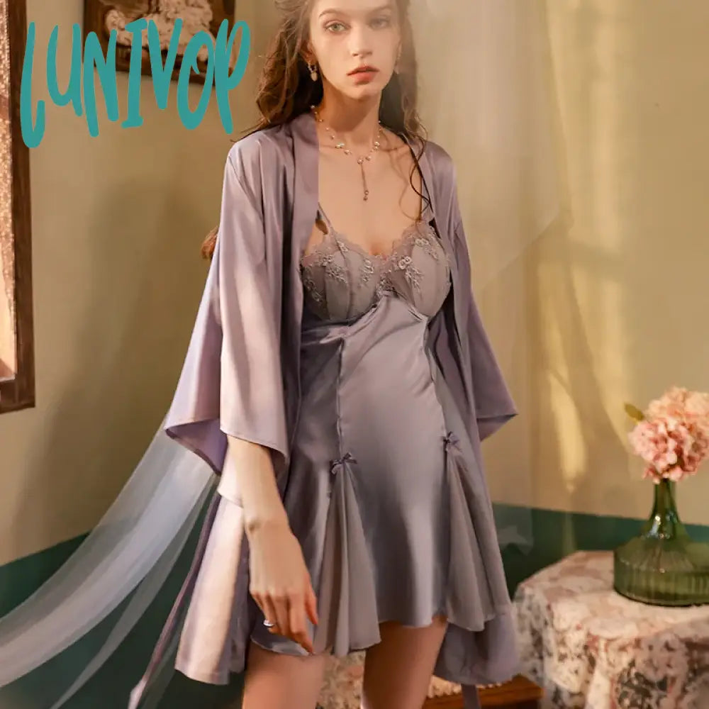 Lunivop New light luxury silk skating nightdress high-end sling suspender skirt jacket pajama set breathable, sleep, fun, home lingerie Collared Jacket Crew Neck Jacket Turtle Neck Jacket