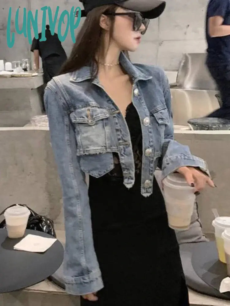 Lunivop Y2k Aesthetic Denim Women Loose Cropped Coats Korean Chic Autumn Vintage Jeans Jackets Fashion Casual Streetwear Chaqueta Mujer Mesh Jacket Canvas Jacket Denim Jacket