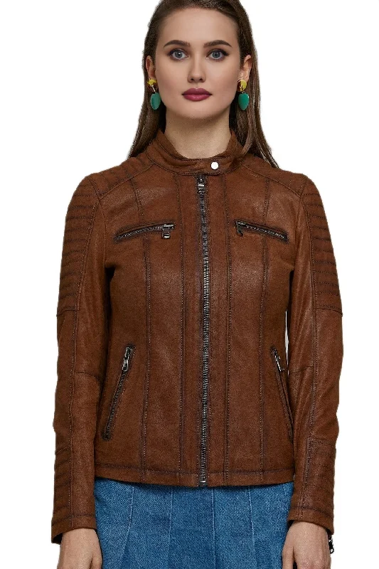 Madonna Brown Leather Jacket For Women Elasticated Jacket Padded Jacket Insulated Jacket Madonna Brown Leather Jacket For Women Elasticated Jacket Padded Jacket Insulated Jacket