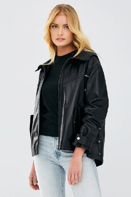 Martha Black Hooded Leather Jacket For Women Denim Jacket Leather Jacket Suede Jacket Martha Black Hooded Leather Jacket For Women Denim Jacket Leather Jacket Suede Jacket