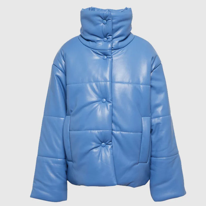 New Style For Women Hide Faux Leather Puffer Jacket For Sale Boat Neck Shawl Collar Notched Collar New Style For Women Hide Faux Leather Puffer Jacket For Sale Boat Neck Shawl Collar Notched Collar