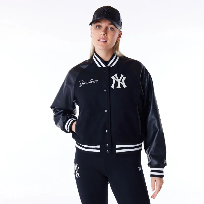 New York Yankees Womens MLB Black Varsity Jacket Plaid Jacket Tartan Jacket Houndstooth Jacket New York Yankees Womens MLB Black Varsity Jacket Plaid Jacket Tartan Jacket Houndstooth Jacket