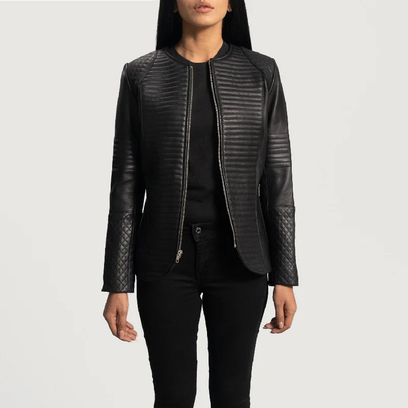 Nexi Quilted Black Leather Jacket Satin Jacket Silk Jacket Chiffon Jacket