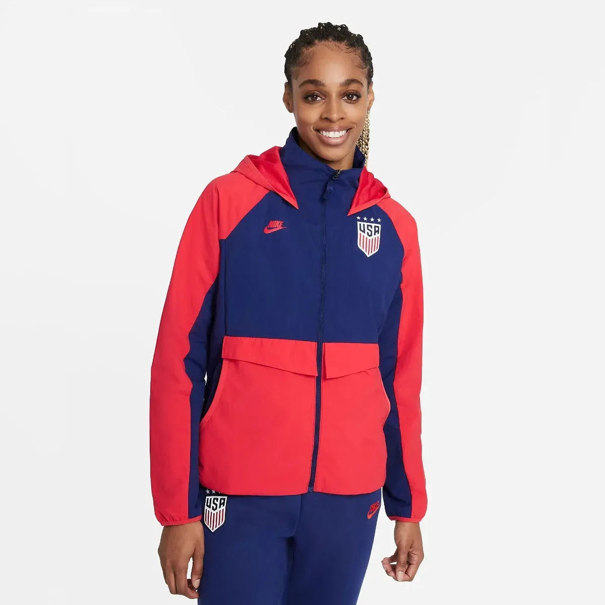 Nike 2021-22 USA Women AWF Lite Jacket - Navy-Red A-Line Jacket Boat Neck Shawl Collar Nike 2021-22 USA Women AWF Lite Jacket - Navy-Red A-Line Jacket Boat Neck Shawl Collar