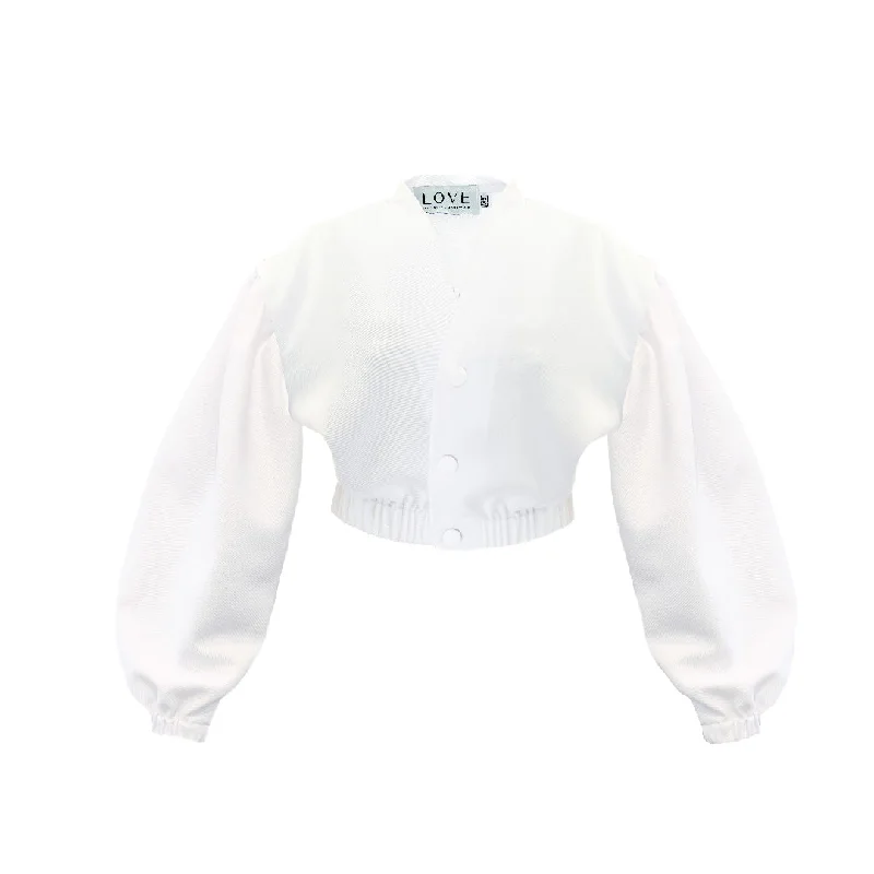 Off-white denim jacket with buff sleeves. Boat Neck Shawl Collar Notched Collar