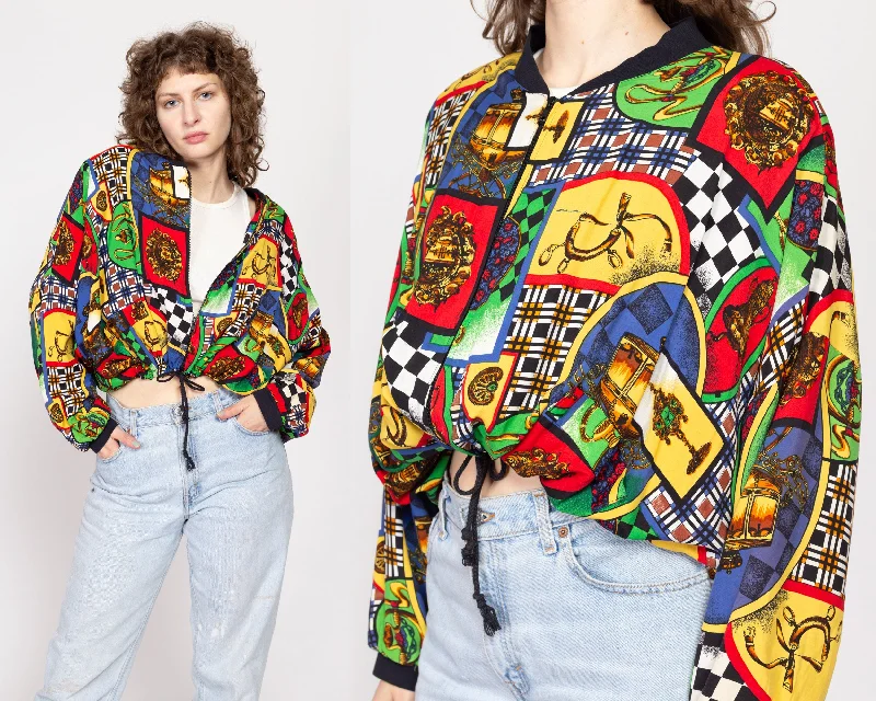 One Size 80s Baroque Print Cropped Bomber Jacket Mesh Jacket Canvas Jacket Denim Jacket