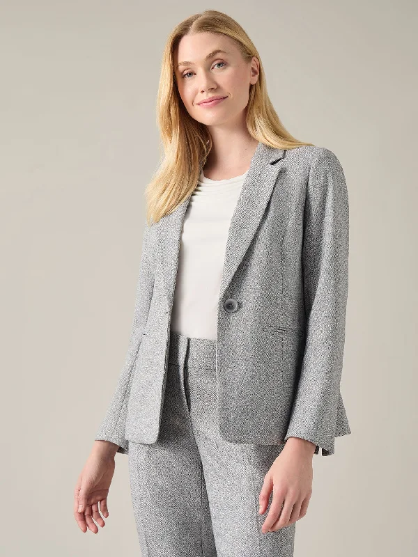 Petite Buttoned Notch Collar Jacket, Herringbone Nylon Fabric Polyester Fabric Spandex Fabric Petite Buttoned Notch Collar Jacket, Herringbone Nylon Fabric Polyester Fabric Spandex Fabric