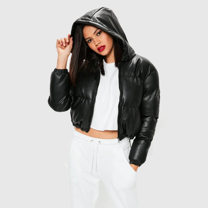 Purchase Best Style Women Genuine Puffer Leather Jacket Real Bubble leather jacket A-Line Jacket Boat Neck Shawl Collar Purchase Best Style Women Genuine Puffer Leather Jacket Real Bubble leather jacket A-Line Jacket Boat Neck Shawl Collar
