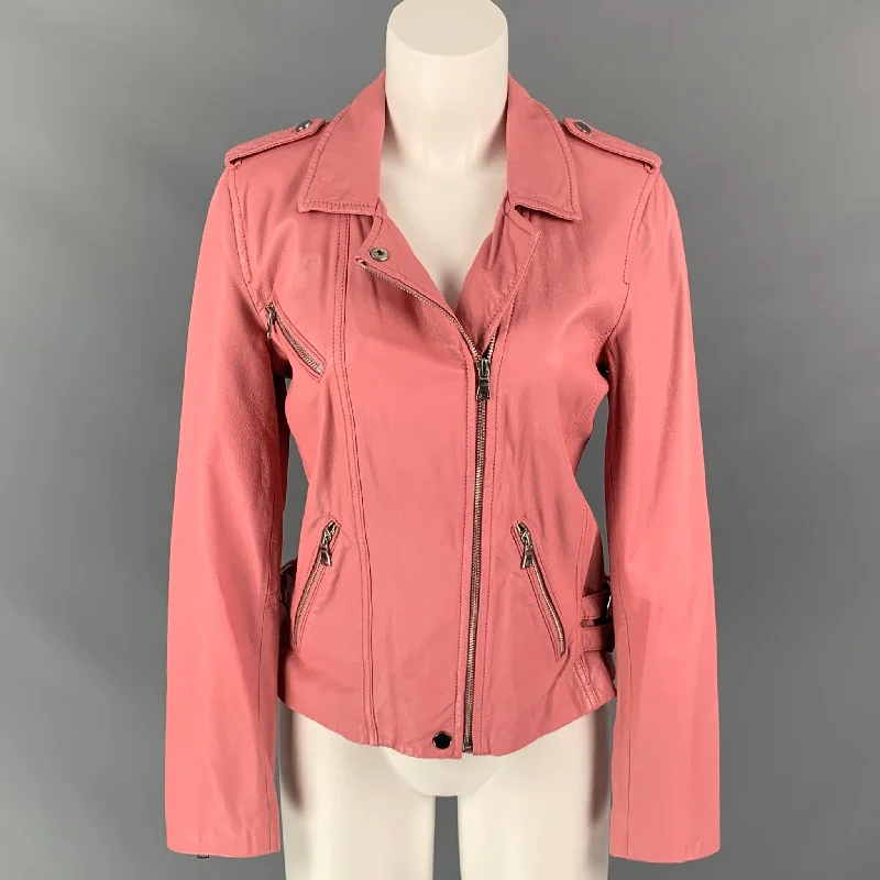 REBECCA TAYLOR Size 6 Pink Leather Motorcycle Jacket Front Pockets Side Pockets Patch Pockets REBECCA TAYLOR Size 6 Pink Leather Motorcycle Jacket Front Pockets Side Pockets Patch Pockets