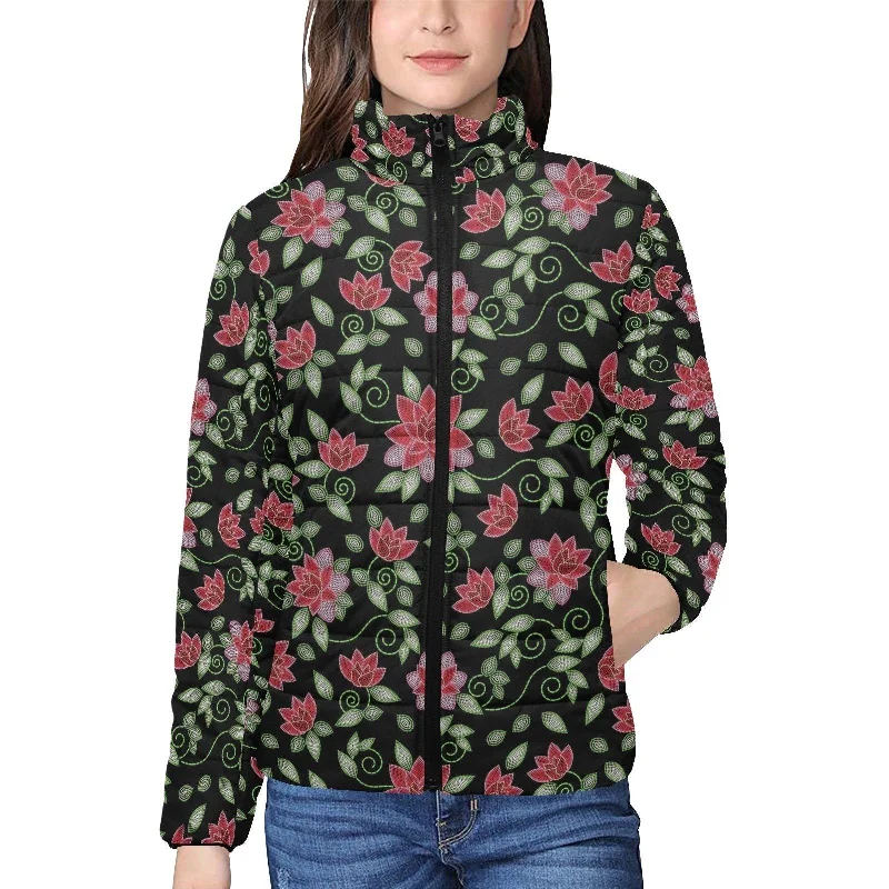 Red Beaded Rose Women's Stand Collar Padded Jacket Chenille Fabric Brocade Fabric Lace Fabric Red Beaded Rose Women's Stand Collar Padded Jacket Chenille Fabric Brocade Fabric Lace Fabric