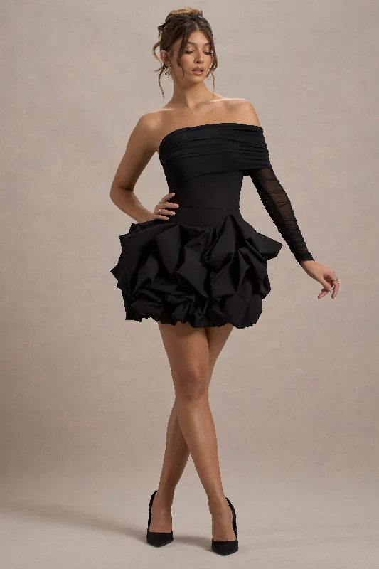 Regatta | Black Asymmetric Mesh Sleeve Ruffle Mini Dress Stylish Sweetheart Mini Dress Regatta | Black Asymmetric Mesh Sleeve Ruffle Mini Dress Stylish Sweetheart Mini Dress