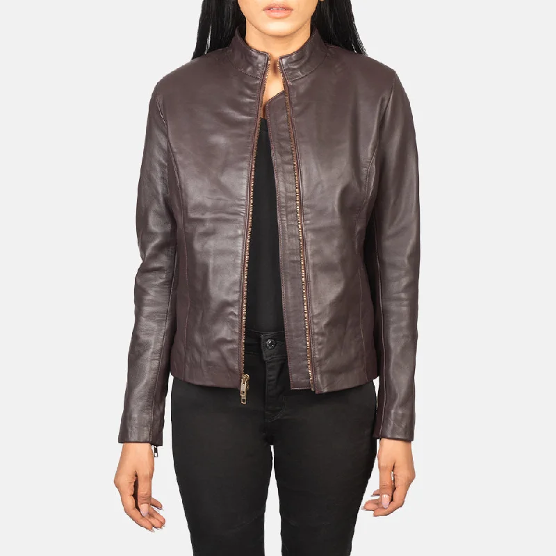 Rumella Maroon Leather Biker Jacket Fitted Jacket Loose Jacket Oversized Jacket