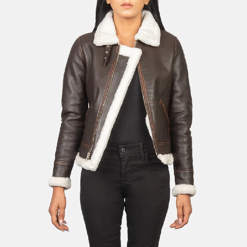 Sherilyn B-3 Brown Leather Bomber Jacket Herringbone Jacket Checkered Jacket Solid Jacket