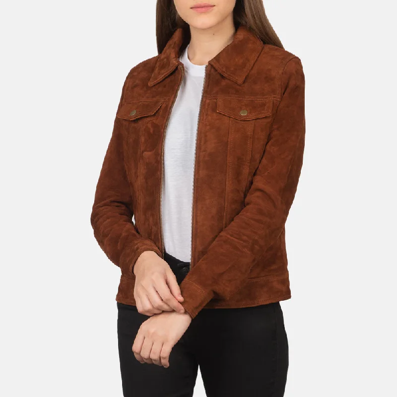 Suzy Brown Suede Trucker Jacket Oversized Jacket Tailored Jacket Straight Jacket