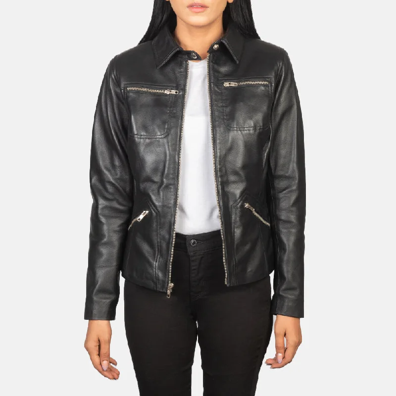 Tomachi Black Leather Jacket One-Shoulder Jacket Off-the-Shoulder Jacket Asymmetrical Jacket