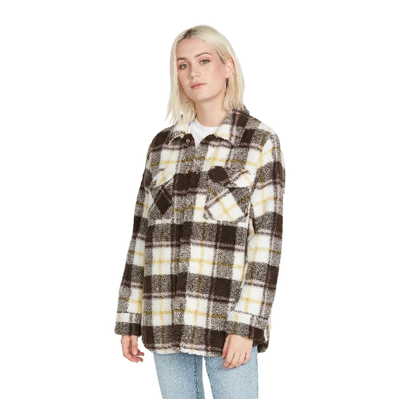VOLCOM Women's Silent Sherpa Jacket Espresso Striped Jacket Polka Dot Jacket Floral Jacket VOLCOM Women's Silent Sherpa Jacket Espresso Striped Jacket Polka Dot Jacket Floral Jacket