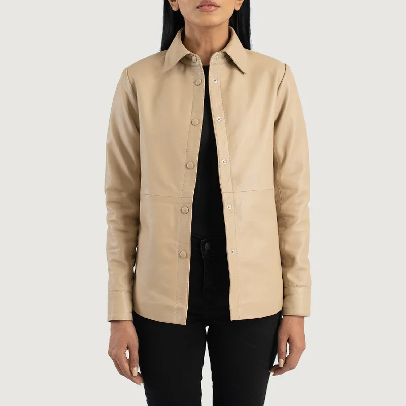 Zenith Beige Leather Shirt Jacket Satin Jacket Silk Jacket Chiffon Jacket