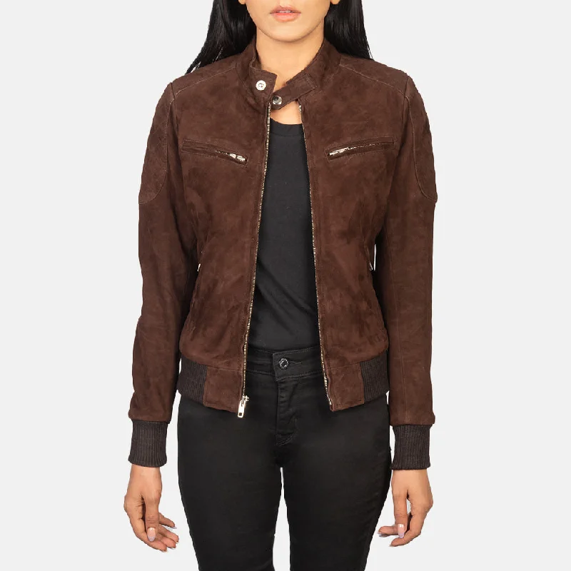 Zenna Mocha Suede Bomber Jacket Jacket Blazer Coat