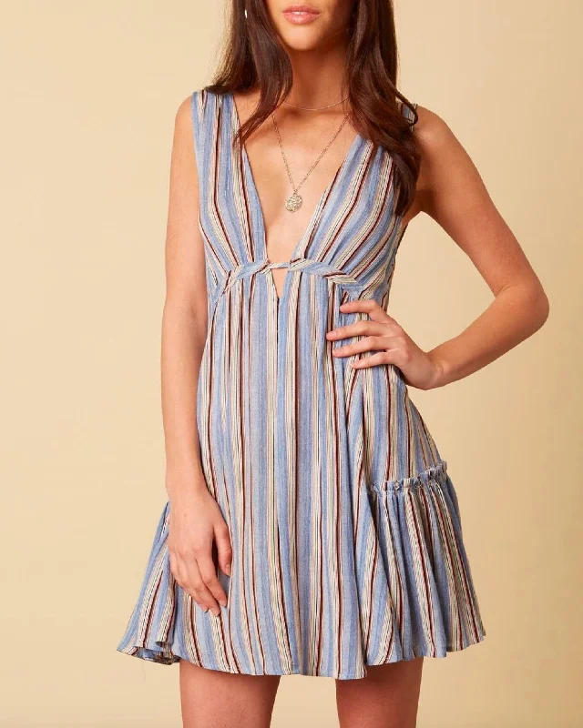 Cotton Candy LA - On The Stripe Mini Dress in Blue Comfortable Fit-and-Flare Mini Dress