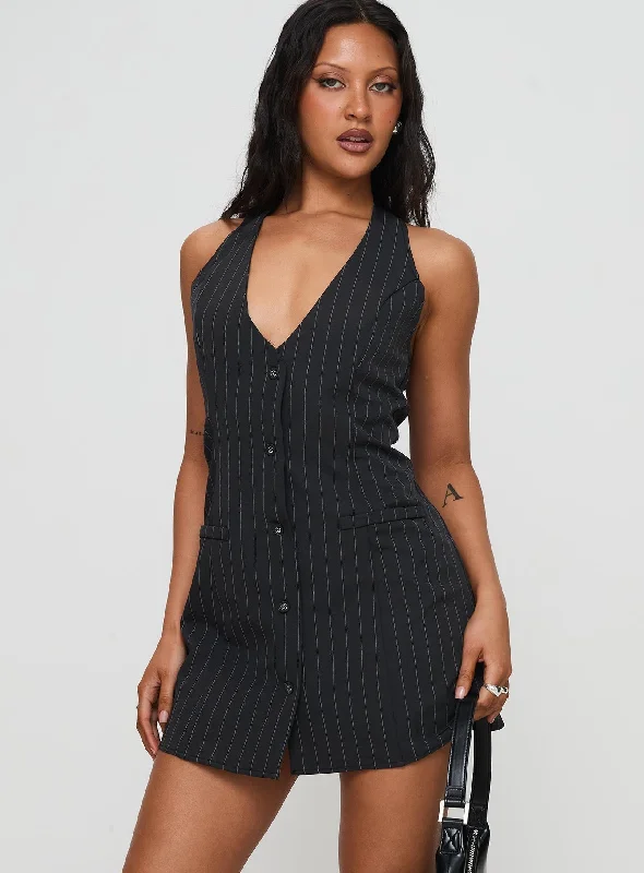 Fenny Mini Dress Pinstripe Stylish Short Sleeve Mini Dress