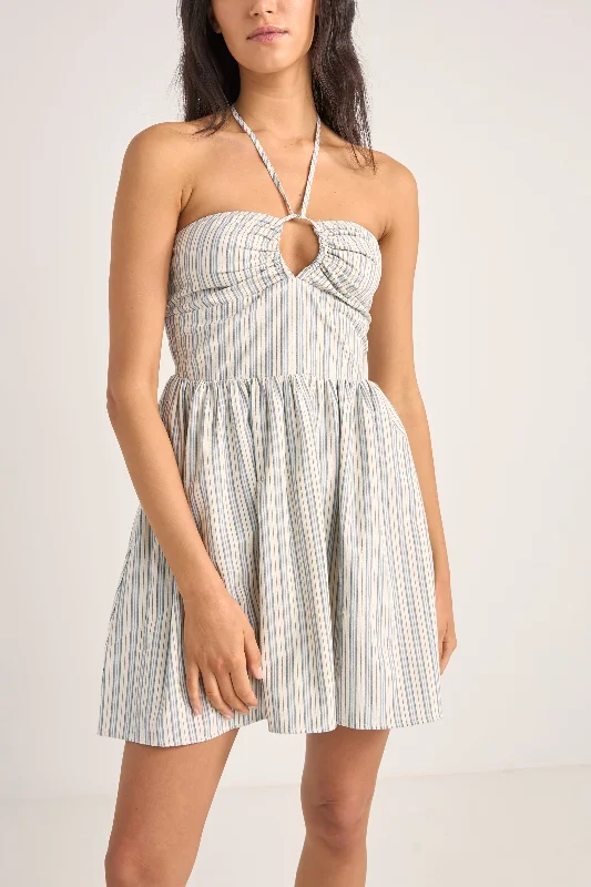 Haven Halter Mini Dress Blue Stripe Cozy Jersey Mini Dress